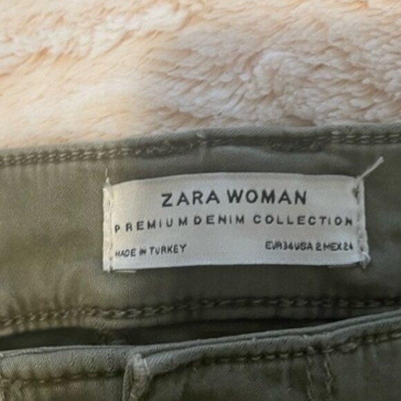 ZARA Premium Collection Stretchy Olive Cargo Denim Pants - Picture 2 of 8